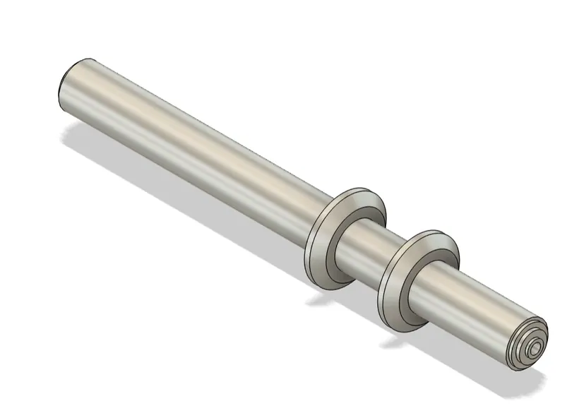 CAD pipe subassembly showing the pipe with spacers and end hardware fitted.