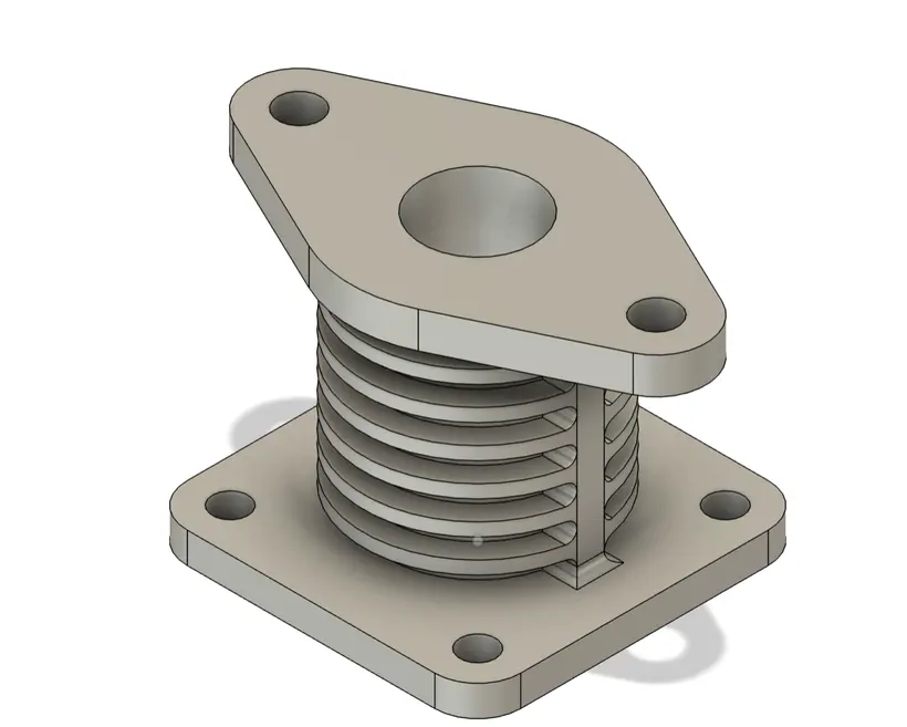 CAD model of the replacement furnace component, showing a stepped cylindrical body with a flanged mounting base.