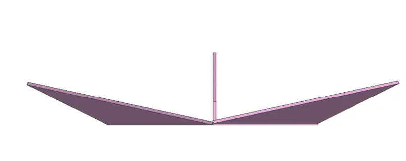 Front CAD view of the glider showing the dihedral of the wing panels and the central vertical member.