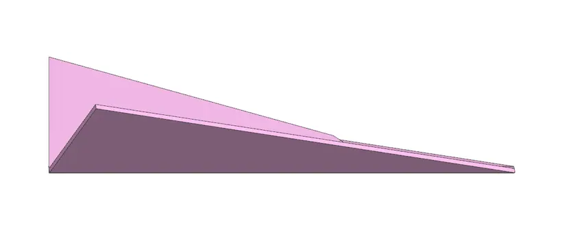 Side CAD view of the glider showing its low, tapering profile from nose to trailing edge.